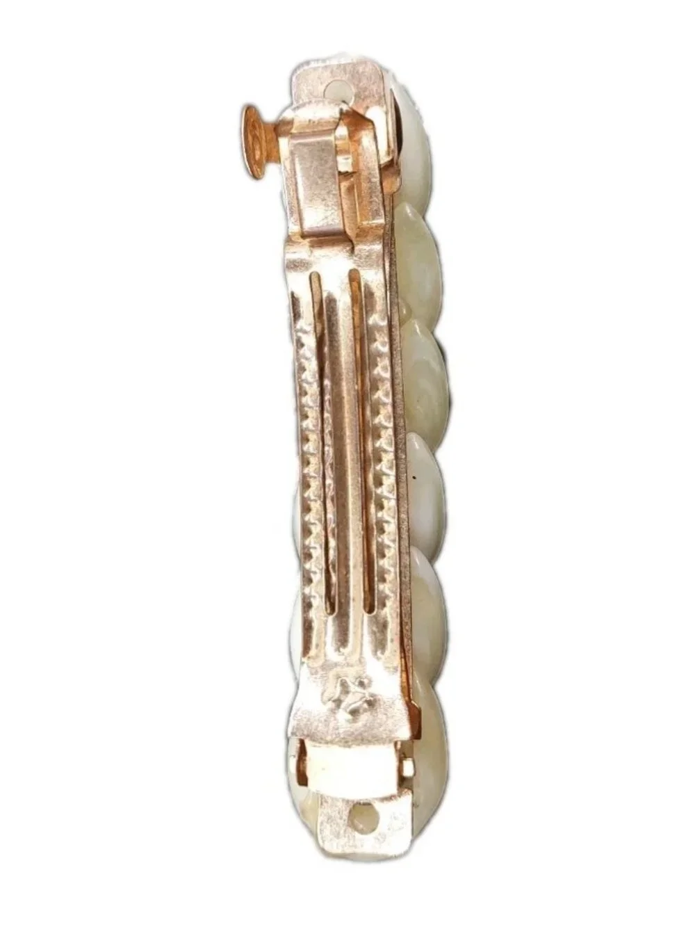 White Acrylic Hair Barrette Gold Tone Clip Weave Chain Style 3